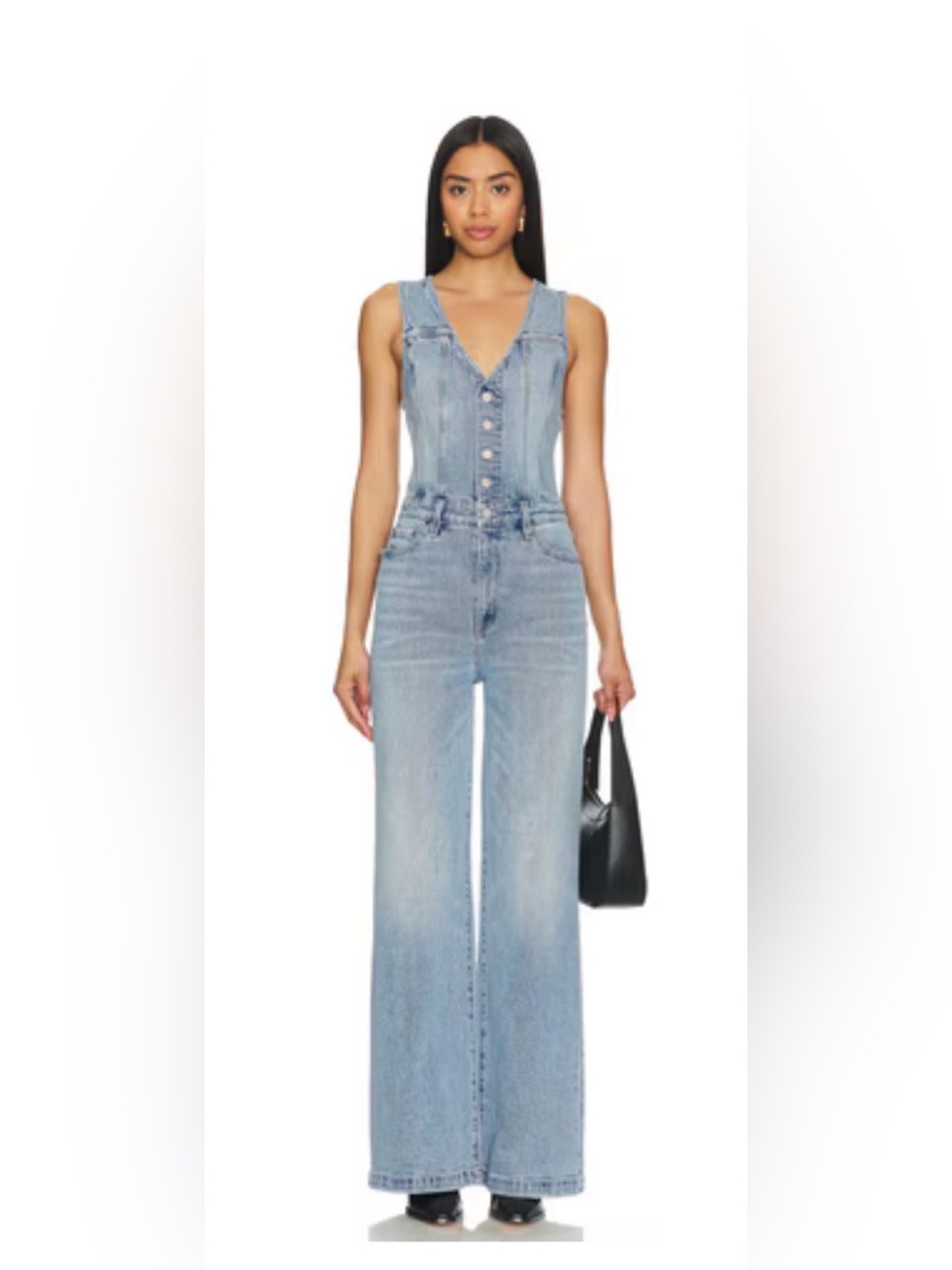 Pistola Aria Fitted Vest Crop Wide-Leg Denim Jumpsuit